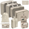 9-piece beige travel organizer set with waterproof nylon bags for clothes and shoes - Cosmetic & Toiletry 9-Piece Set / Beige