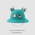 Dettaglio cappello pescatore per neonati con occhi ricamati e corna 3D decorative - 50cm 1-3 Anni / Verde