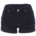 Schwarze Jeans-Shorts mit Rissen und Fransen am Saum in schmaler Passform - S / Schwarz