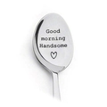 Edelstahl-Kaffeelöffel mit Gravur Good morning Handsome und Herz auf weißem Grund - Guten Morgen Schöner
