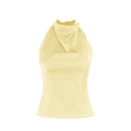 Pale yellow satin halter top with backless design and sleek silk-like finish - XS / Yellow