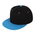 Cappellino da baseball a tesa piatta in tessuto nero con visiera e bottone blu - Adulto (55-60cm) / Tesa blu chiaro con parte superiore nera