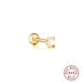Détail d'un clou d'oreille en argent S925 doré avec zircon rond et fermoir à boule vissée - #10 Solitaire à Griffes / Or-Seul