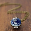 Earth glass ball pendant necklace with bronze chain on dark wood background - 12mm / Antique Bronze