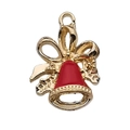 Ciondolo a forma di campanella di Natale con smalto rosso e fiocco dorato per gioielli DIY - Campana di Natale (12256) / 1 Pezzo (15x21mm) / Rosso
