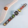 Kids quartz watch featuring 3D toy car models on a dark gray silicone strap with clear case - Car / Gray