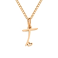 Minimalist gold stainless steel letter T necklace with a small heart detail and thin chain - Letter T (T-Rose Gold) / Rose Gold