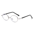 Occhiali ovali vintage con montatura in metallo argento, lenti anti-luce blu e punte nere - Montatura Argento Anti-Luce Blu