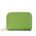 Grass green RFID card holder in lychee grain leather with a golden zipper closure - Tea Green