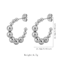 Silver bead C-shaped hoop earrings in polished titanium steel for industrial style - JZ001-1-Steel Color C-Letter Beaded Studs