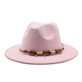 Chapeau fedora en laine rose pour femme avec bandeau de perles colorées et breloques en métal - Rose