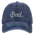 Detail view of navy washed cotton baseball cap featuring mint green 3D Dad embroidery - Washed Navy DAD Embroidery Baseball Cap