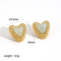 Gold-plated resin heart stud earrings with twisted rope border and sizing details - Green