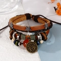 Pulsera de cuero multicapa con colgante de Géminis y cuentas vintage para hombre y mujer - Géminis