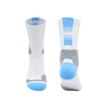Thick cushioned basketball socks in white with blue and grey athletic patterns - Kids One Size / White/Lake Blue