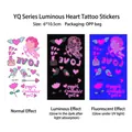 Tatuaggi temporanei luminosi a cuore con effetto fluorescente per festival e feste di notte - Stile Romantico Cuore Uccello (YQ-002)