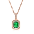 Square emerald pendant necklace in rose gold finish with pave zircon border - Rose Gold + Green Stone Necklace