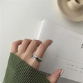Minimalist silver ring with Lucky Goddess engraving and polished surface on model hand - Silver Lucky Goddess (JZ0190)