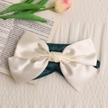 Silky dark green sleep mask with a large cream satin bow and elastic headband - Bowknot-Forest Green (No Gel)