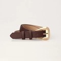 Minimalist dark brown leather belt with elegant gold buckle and two leather loops - Coffee