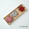 12-piece snowflake wooden Christmas ornaments set in red, white and pink hues - Red Pink White Snowflake Style (9)