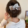 Barrette à cheveux vintage avec nœud à carreaux marron et lin beige de style français - Pince à Bec de Canard à Double Nœud Kaki & Café (8#) / Environ 9 cm
