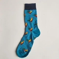 Blue crew socks featuring repeating rooster pattern with dark blue ribbed cuffs - 38-46 / Rooster Pattern (953C)