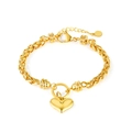 Golden chunky twist chain bracelet featuring threaded beads and a polished heart pendant - 1325 Stainless Steel Bracelet Gold