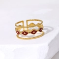 Bohemian gold plated evil eye ring with red enamel and twisted rope texture bands - Twisted Rope Geometric Style (JR441)