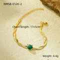Bracciale a catena serpente dorata in acciaio inossidabile con pietra turchese e estensione - 17+5cm / Stile Perla Verde (NMSB-E526-2)