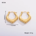 Detail view of gold geometric heart earrings with mesh texture and size dimensions - Grid Texture Heart Style (RX104)