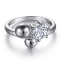 925 silver ring featuring a six-prong round zircon and polished metallic spheres - Tl-417