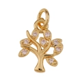 Macro detail of a gold plated tree of life charm with sparkling cubic zirconia leaves - Tree of Life / Gold