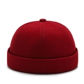 Unisex wine red cotton miki hat with classic rolled edge and textured fabric - Burgundy