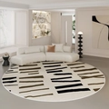 Modern beige round rug with black and brown abstract stripes for minimalist living room - 60x60cm / Romantic Era D