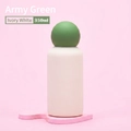 350ml stainless steel vacuum bottle in ivory white with army green lid and cute nose design - Ivory White Body with Army Green Ball Lid
