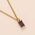 Collar de acero de titanio con colgante rectangular de circón púrpura en oro de 18K - Febrero/Amatista