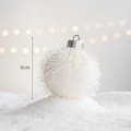 Boule de Noël peluche blanche de 8 cm avec attache argentée sur fond de neige factice - Boule à Longue Barbe Blanche 6 pièces