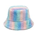 Detailed macro view of colorful pastel rainbow faux fur texture on this bucket hat - Macaron Multicolor (4#)