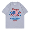 Grey T-shirt with Happy 4th of July star heart print and stars and stripes design - XS / Grey 4th July Heart Style