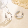 Polished silver C-shaped chunky hoop earrings with flat metal surface on warm background - Flat C-Shape (E217) / Steel