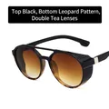 Lunettes steampunk aviateur avec monture noir léopard et verres dégradés marron - Léopard Noir / Marron Dégradé