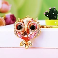 Charming gold owl keychain with pink crystal body and rhinestone eyes for handbags - Crystal Owl Pink