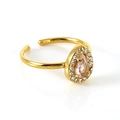 Bague réglable en acier inoxydable doré 18k avec pierre rose en poire et détails halo - Ouvert Réglable / Zircone Rose