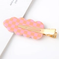 Detail of pink-orange checkered acetate hair clip with gold metal duckbill base - 5# Pink Orange Checkerboard Wave / 6.2cm
