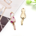 Cute golden cat pendant with pink and white enamel dots and a movable tail charm - Pink Back Cat