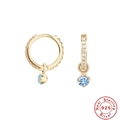 Elegant 925 sterling silver hoop earrings with gold plating and light blue round gemstones - 925 Silver / Gold-Sea Blue Zirconia