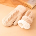 Muffole in maglia beige da donna con fodera in pile bianco spesso e polsini caldi - Beige