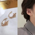 Elegant gold-plated star ear cuff with sparkling rhinestones for non-pierced ears - 30010-Gold Octagonal Star Rhinestone Pair