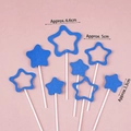 Blue star-shaped fairy cake toppers with solid and hollow designs in various sizes - Deep Blue Hollow Stars EVA